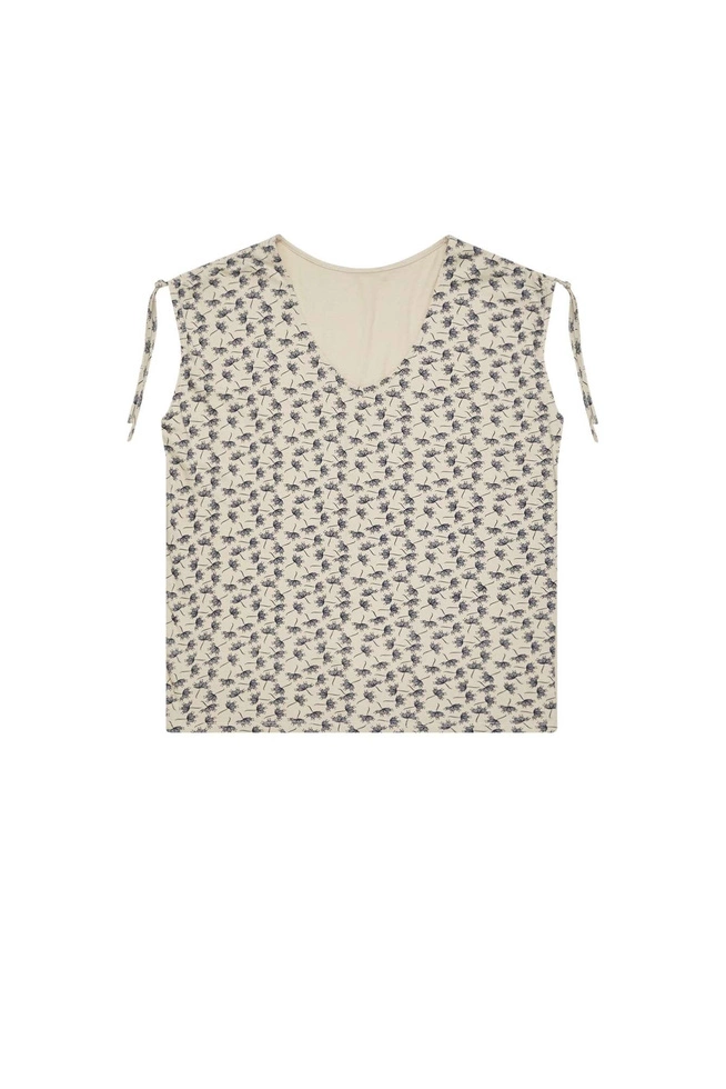 Bawełniany t-shirt z regulowanymi rękawkami piaskowy