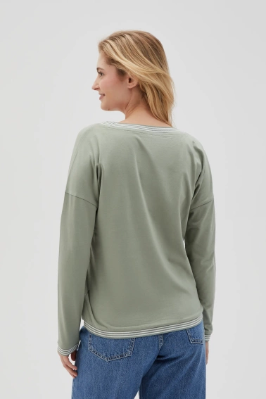 Bawełniana bluzka z długimi rękawami oliwkowa