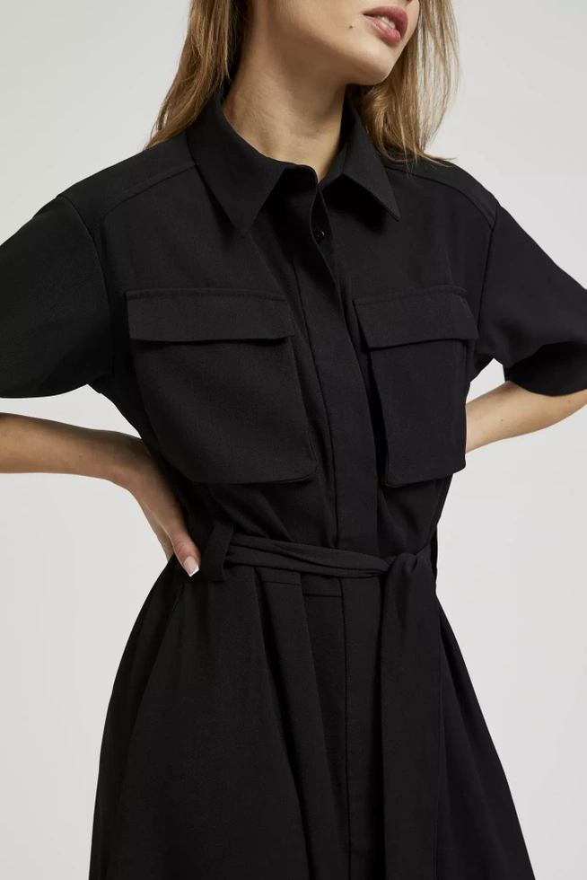 Szmizjerka wiązana w talii z kieszeniami czarna