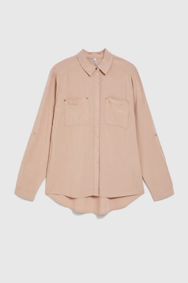 Wiskozowa koszula z kieszeniami beżowa