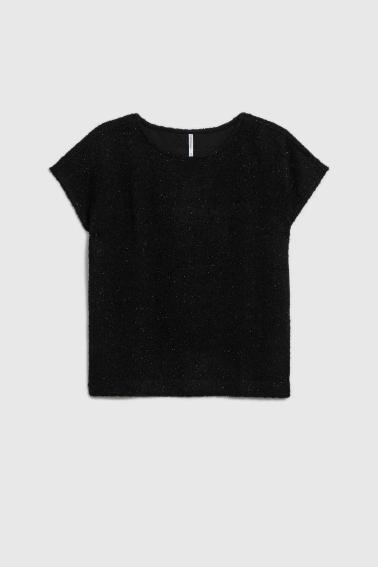 Błyszcząca bluzka z krótkimi rękawami czarna