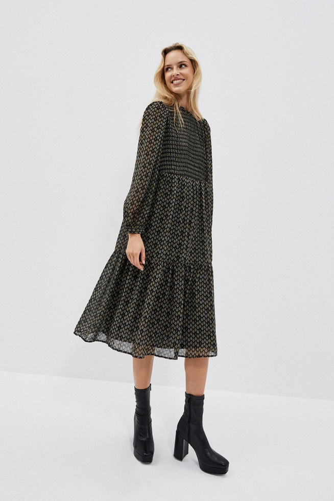 Sukienka midi z printem i falbaną czarna
