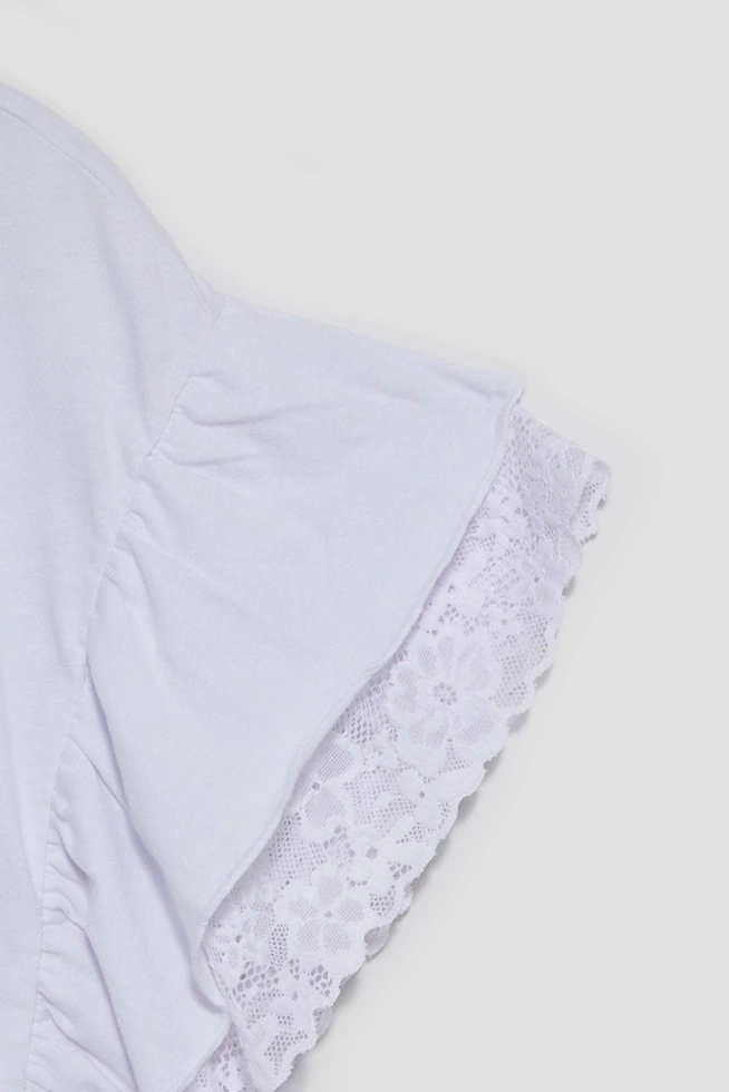 Bluzka z koronką i falbaną na krótkich rękawach biała
