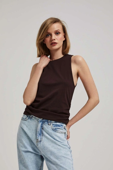 Top z marszczonymi bokami ciemnbrązowy