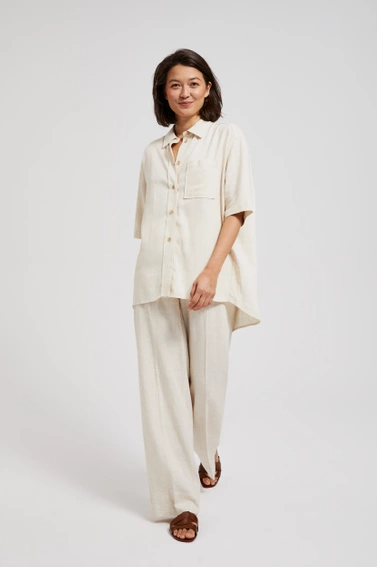 Lniana koszula z kieszonką beżowa