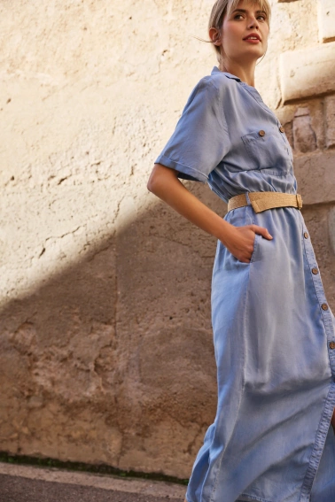 Sukienka lyocell z paskiem błękitna 