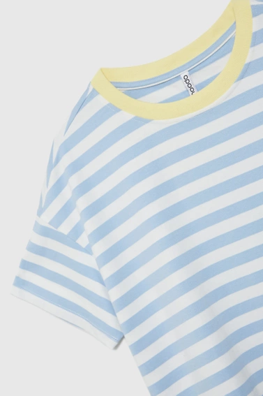 Bawełniana bluza w paski z krótkimi rękawami błękitna 