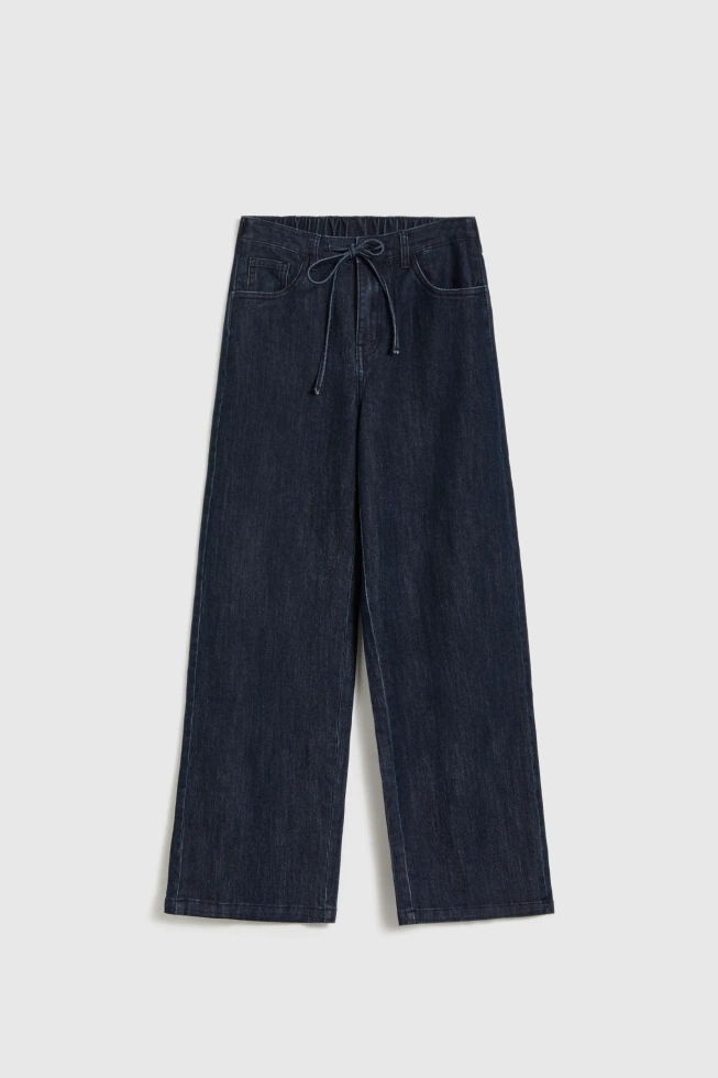 Jeansy z szerokimi nogawkami granatowe