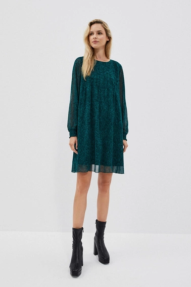 Sukienka z bufiastymi rękawami mini szmaragdowa