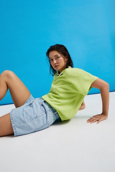 Jeansowe szorty z wysokim stanem niebieskie 