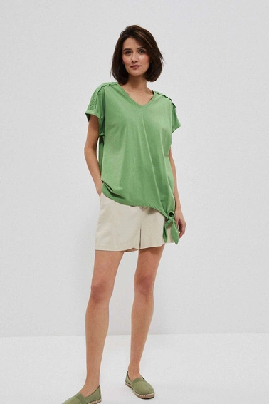 Bawełniana bluzka z wiązaniem malahitowa