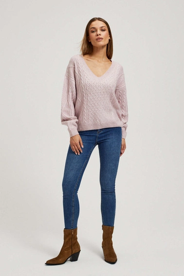 Sweter różowy z dekoltem w serek