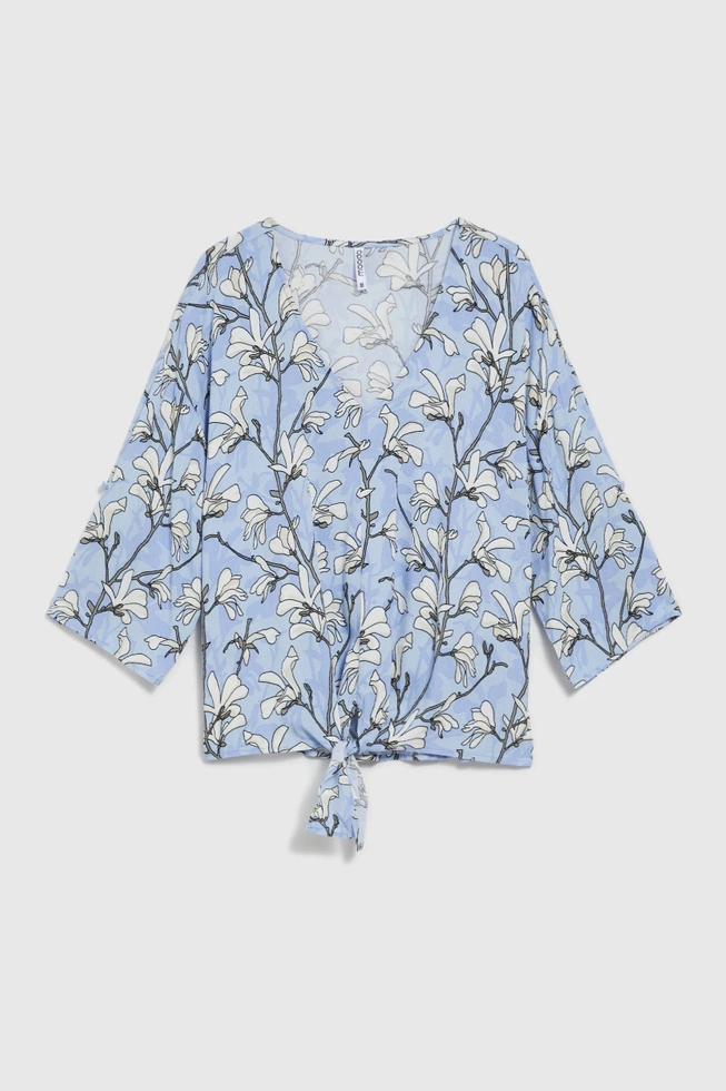 Wiskozowa koszula w kwiaty błękitna