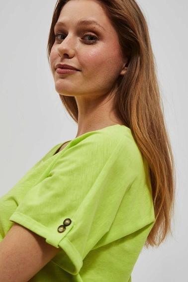 Bawełniany t-shirt z okrągłym dekoltem i szerokimi krótkimi rękawami neonowy