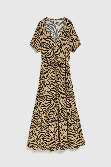 Wzorzysta sukienka maxi beżowa