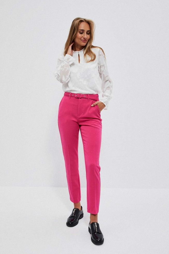 Spodnie cygaretki z paskiem różowe