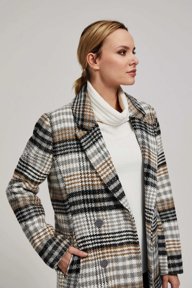 Dwurzędowy płaszcz w kratę