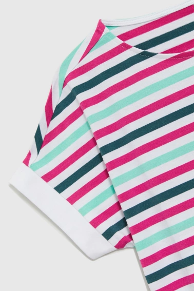 T-shirt w paski fuksjowy