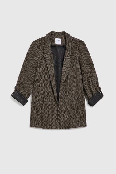 Marynarka ozdobiona metaliczną nitką z podwijanymi rękawami czarna