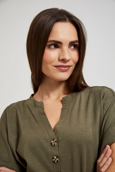 Bawełniana bluzka z guzikami oliwkowa