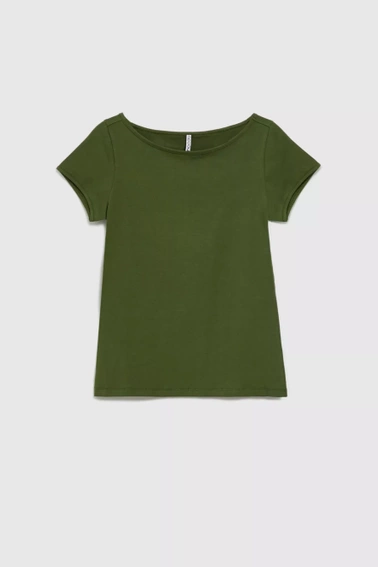 Gładka bluzka z okrągłym dekoltem khaki