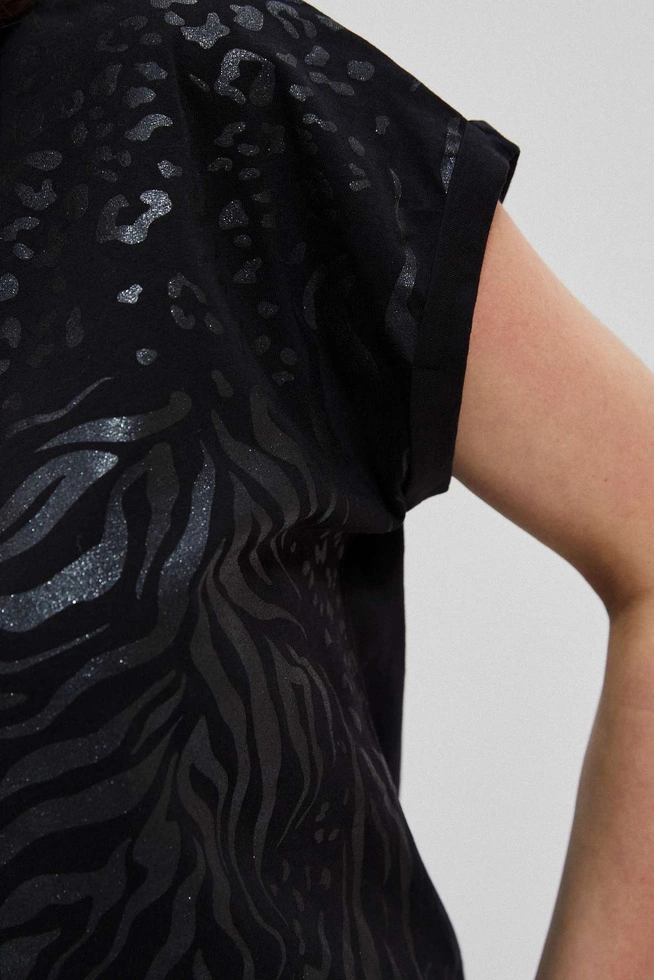 Bawełniana bluzka z błyszczącym nadrukiem czarna