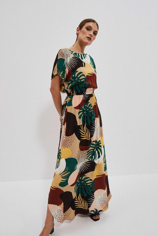 Wzorzysta sukienka maxi ciemnobeżowa