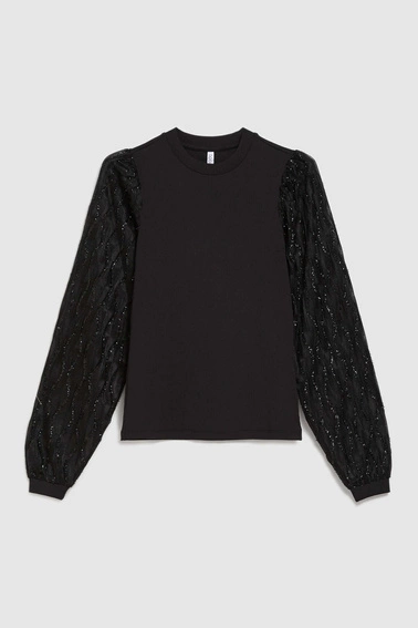 Bluzka z ozdobnymi rękawami czarna