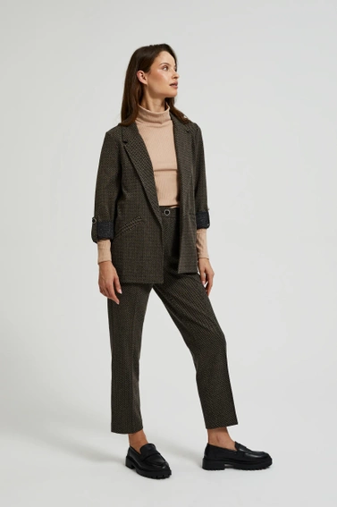 Marynarka ozdobiona metaliczną nitką z podwijanymi rękawami czarna