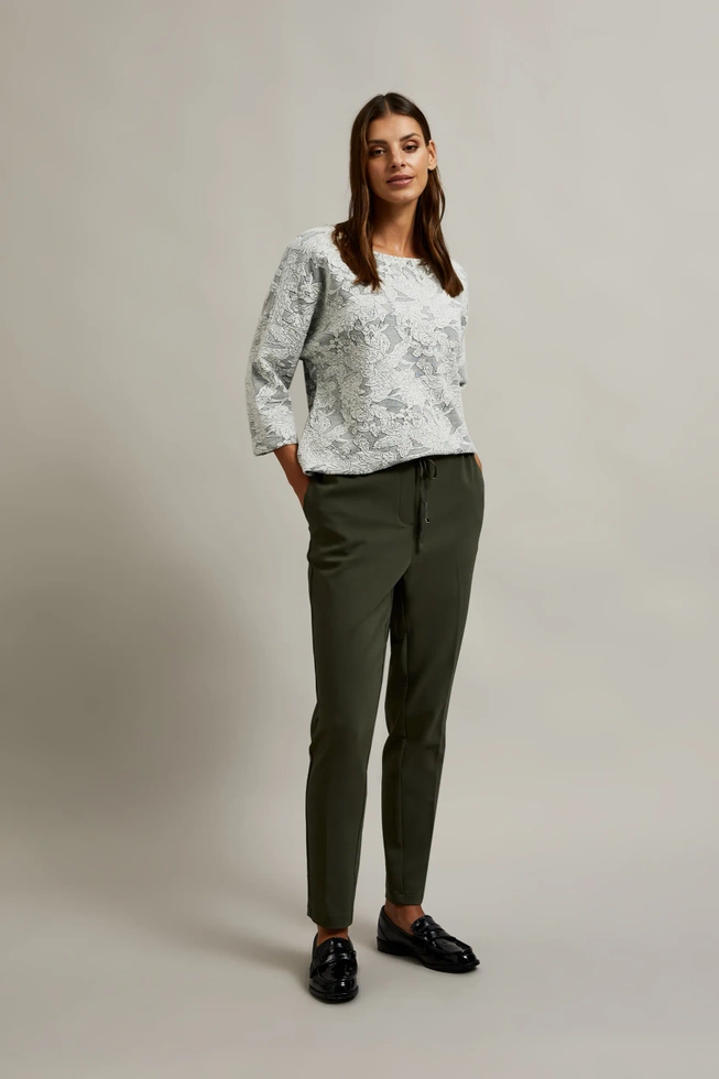 Spodnie z prostymi nogawkami i wiązaniem oliwkowe