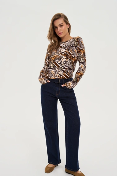 Sweter w roślinny wzór beżowy