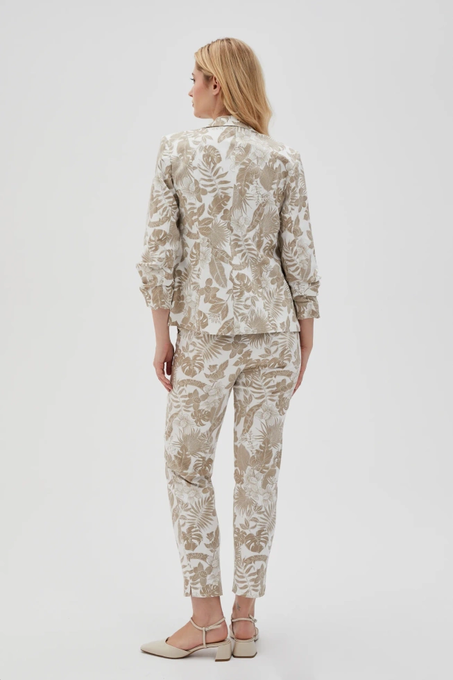 Spodnie z roślinnym wzorem beżowe