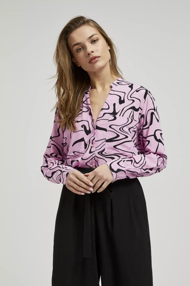 Koszula z długimi rękawami z geometrycznym wzorem różowa