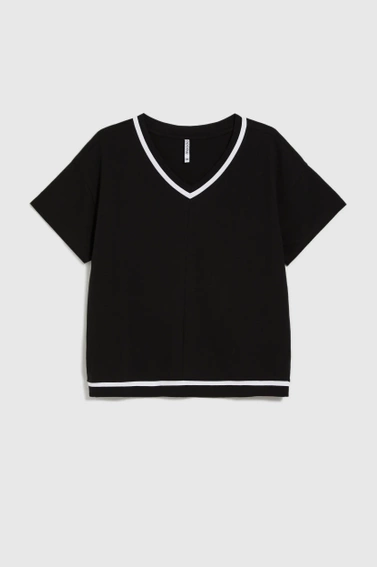 Bawełniana bluzka z dekoltem w serek czarna