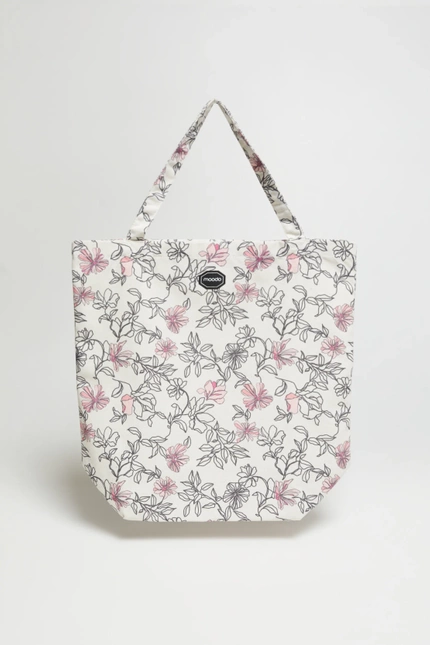 Bawełniana torba w kwiaty biała