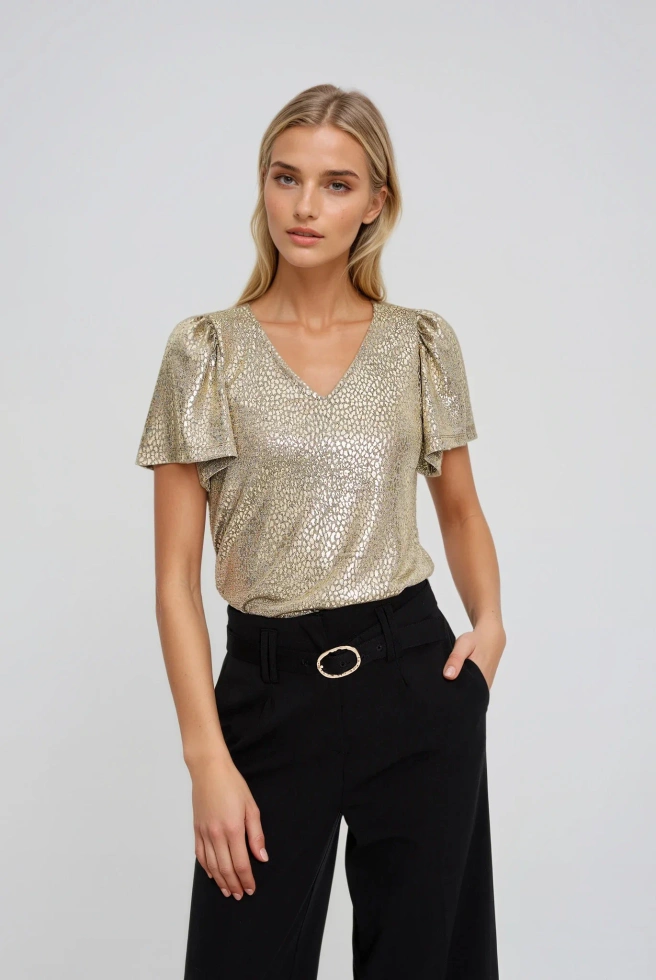 Bluzka z bufiastymi rękawami złota