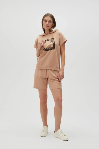  Bluza z kapturem i krótkimi rękawami beżowa