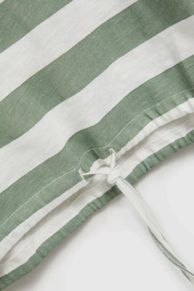 Bluzka w paski z okrągłym dekoltem oliwkowa