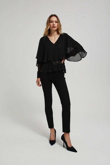 Koszula z falbanami i dekoltem w serek czarna