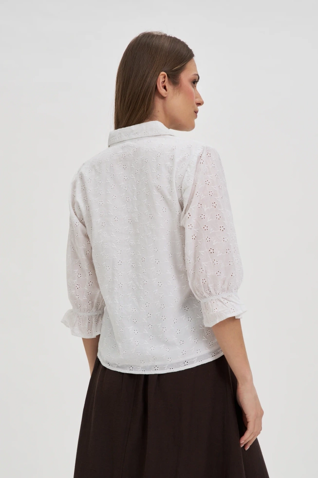 Bawełniana koszula z bufiastymi rękawami biała