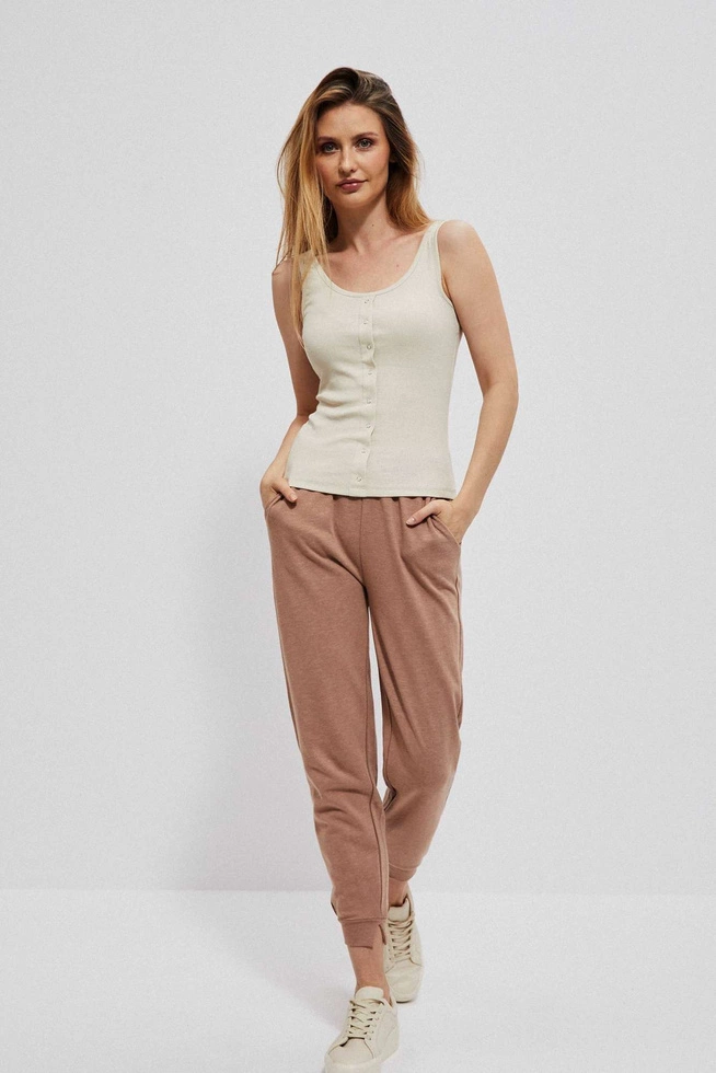 Bawełniany top na ramiączkach piaskowy