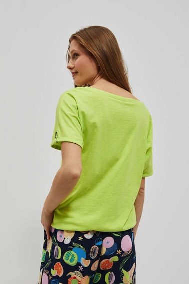 Bawełniany t-shirt z okrągłym dekoltem i szerokimi krótkimi rękawami neonowy