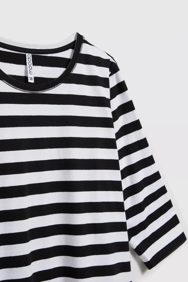 Bluzka w paski z rękawami 3/4 czarno-biała