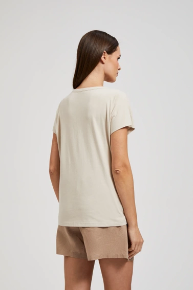 Bluzka z guzikami na dekolcie beżowa