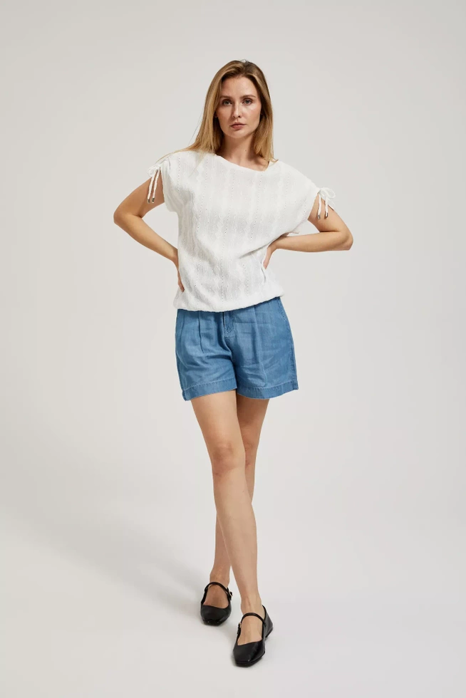 Bluzka z wiązaniem na rękawach biała