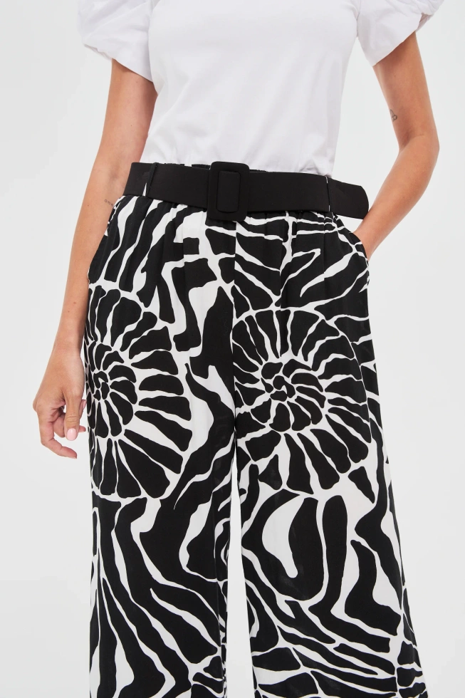 Wiskozowe spodnie z paskiem czarne