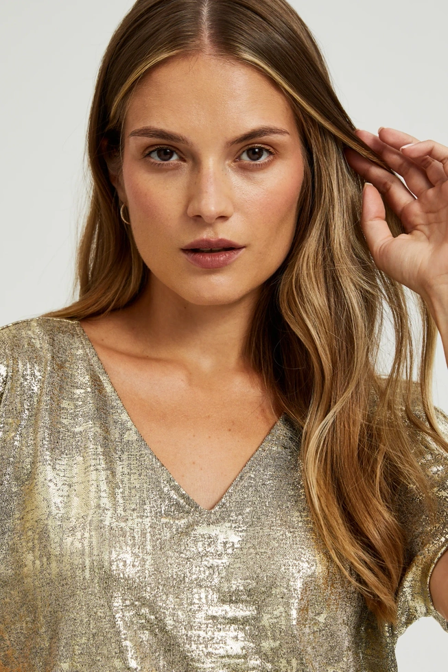 Błyszcząca bluzka z krótkimi rękawami