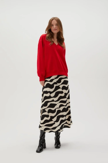 Gładka bluza z dekoltem w serek czerwona