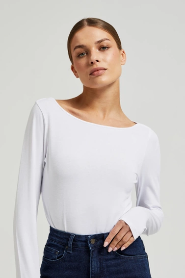 Gładka bluzka z długimi rękawami biała