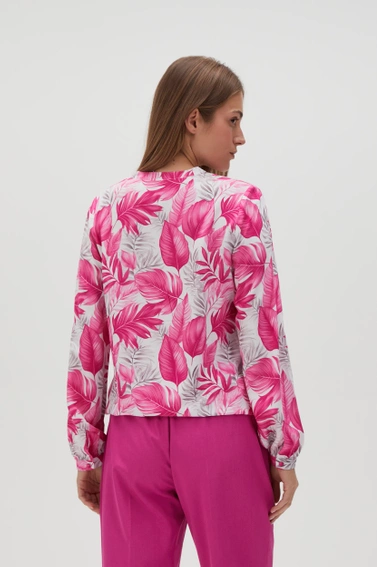 Wiskozowa koszula z tropikalnym wzorem różowa